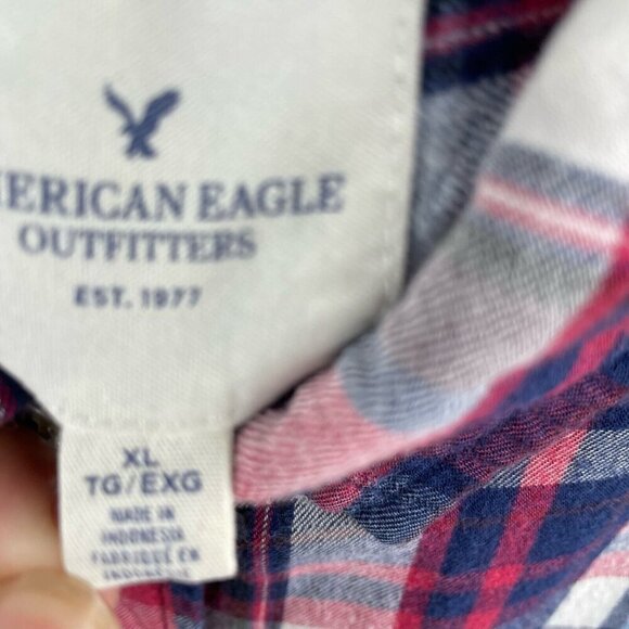 American Eagle Outfitters Shirt Women's Sz XL Red Plaid Oversized Fit Button Up - Picture 11 of 13